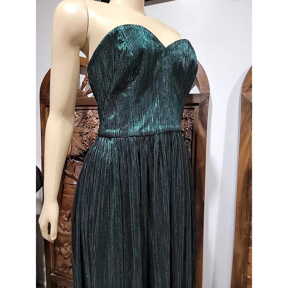 Dress the Population Audrina Deep Emerald Plissé Size L Maxi Gown NEW #CB3 - Picture 6 of 12